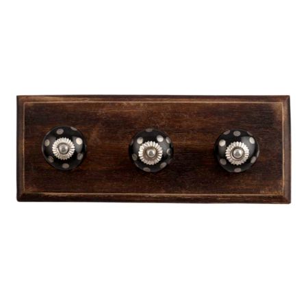 Silver Dot Ceramic Wooden Hooks